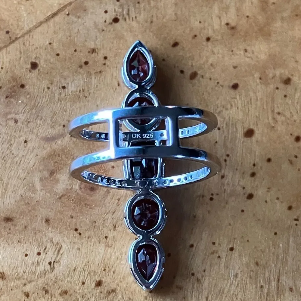 Natural Vermelho Red Garnet Sterling Silver Cocktail Ring Size 5.75